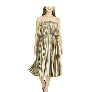 NEW J.Crew Metallic Gold Pleated Midi Dress-